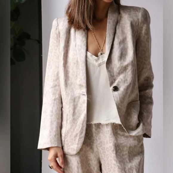 Raquel Allegra Leopard Print Linen / Silk Blazer - Size 0 / XS - Picture 1 of 6
